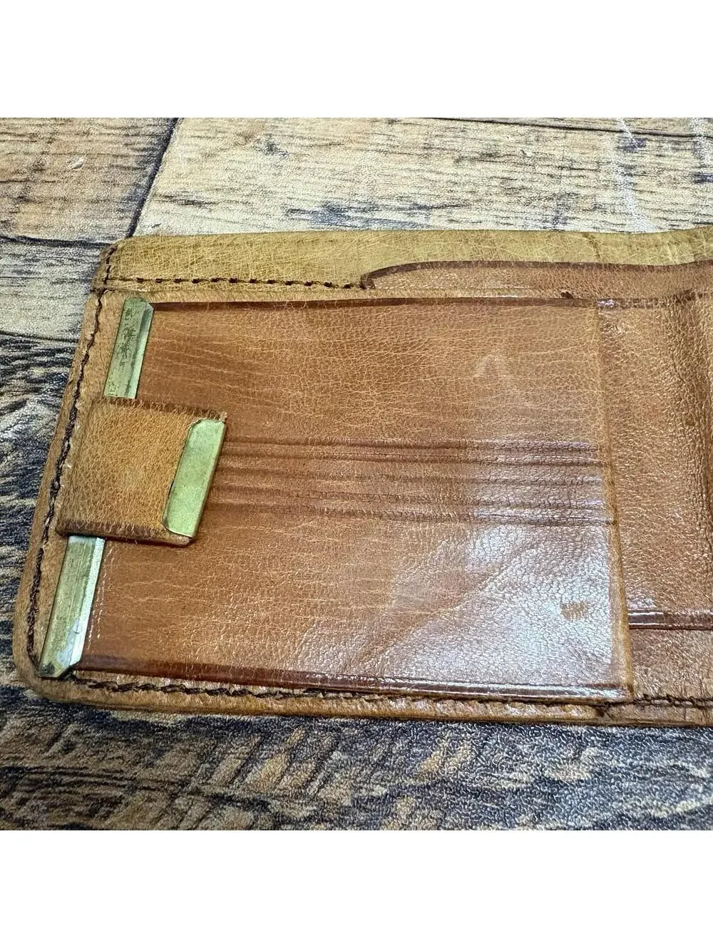 Vintage Ostrich Leather Men's Bifold Wallet w/Photo Folio Light Brown Handmade